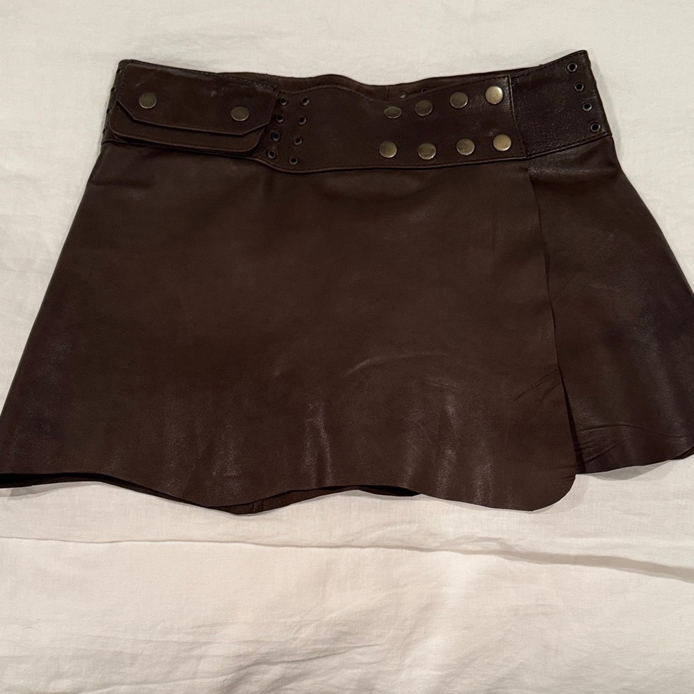 Elegant Brown Leather Skater Skirt